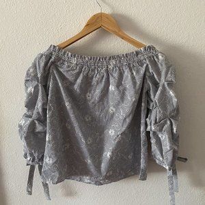 Off the Shoulder Striped Ruched Eyelet Top